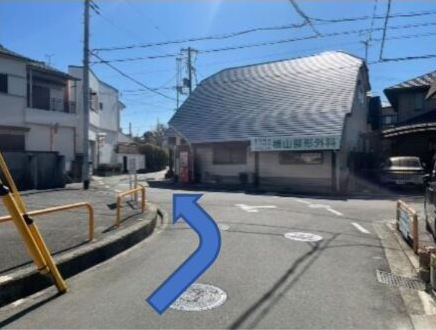 ⑥横山整形外科様前の
交差点を左へ進みます